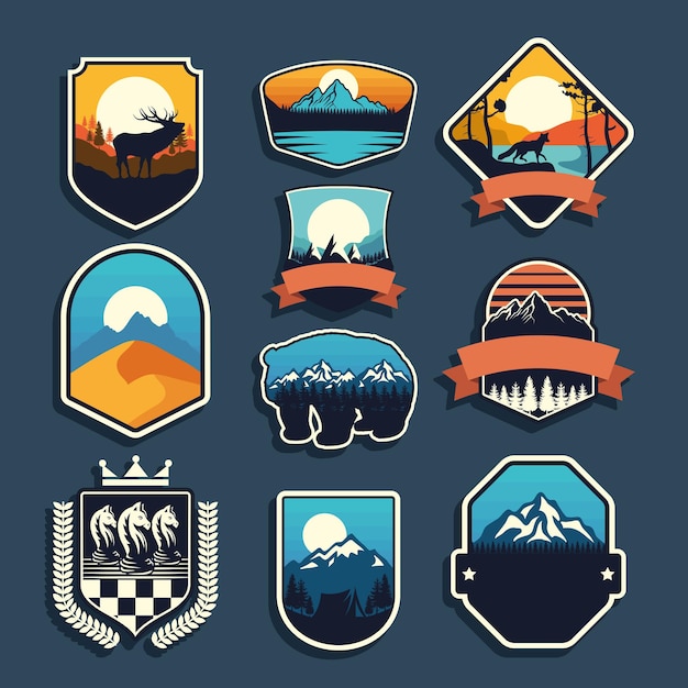 Conjunto de nove emblemas de aventura
