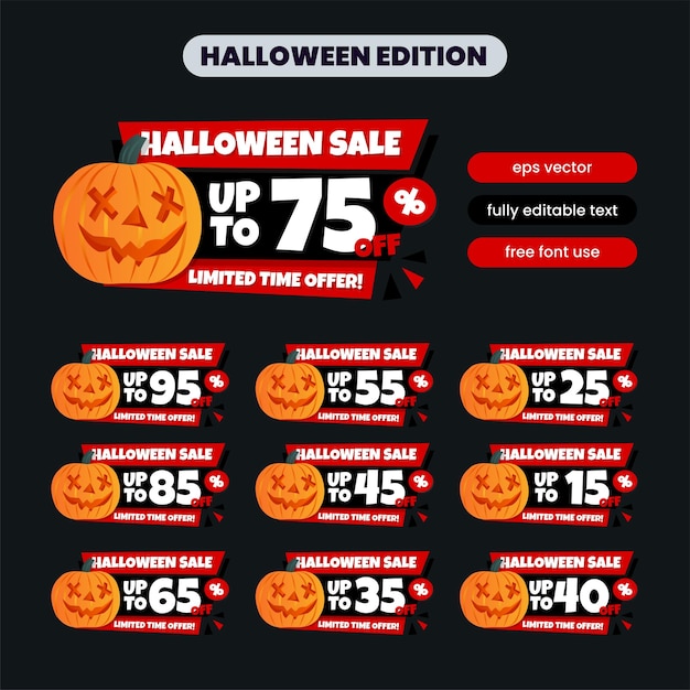 Conjunto de número de venda de halloween 10-90 por cento fora do modelo eps vector