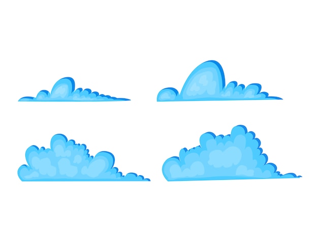 Vetor conjunto de nuvens azuis sobre um fundo branco para construção e design. estilo de desenho animado. ilustração.