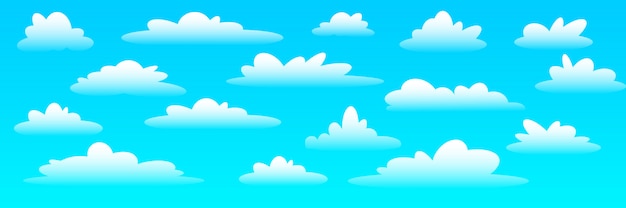 Conjunto de nuvens de desenhos animados isoladas em um azul