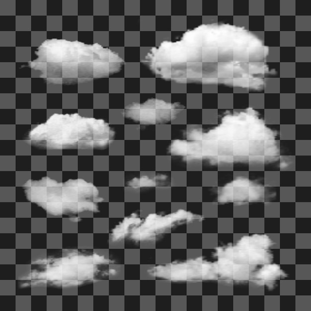 Conjunto de nuvens diferentes realistas transparentes