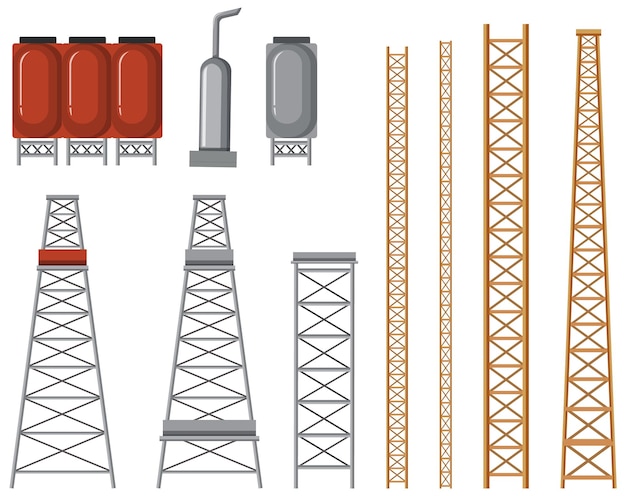 Conjunto de objetos da indústria petrolífera