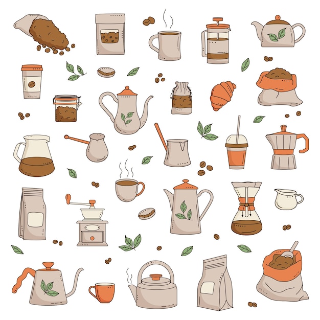Conjunto de objetos de café Chaleira potes sacos de papel kraft xícara caneca macaroon jarro gêiser cafeteira
