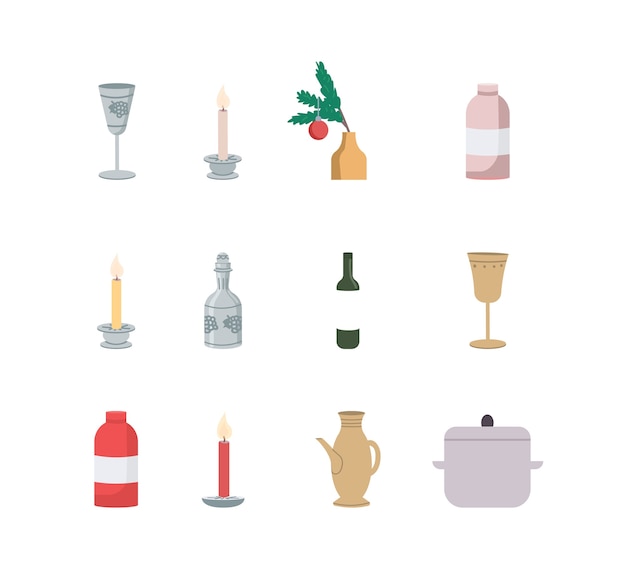 Conjunto de objetos de cor plana para decoração de mesa festiva