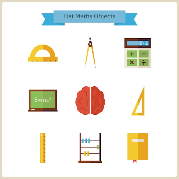 Conjunto de objetos de matemática e física de escola plana. de volta à escola. conjunto de ciência e educação. coleção de objetos escolares e universitários isolados sobre o branco. instrumentos de medida