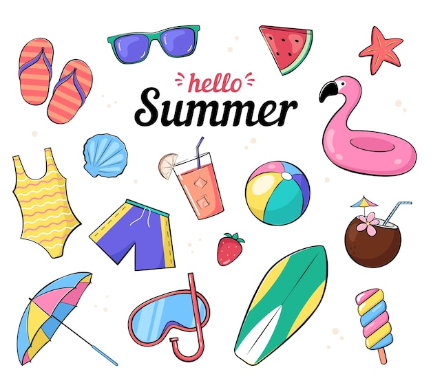 Conjunto de objetos de verão
