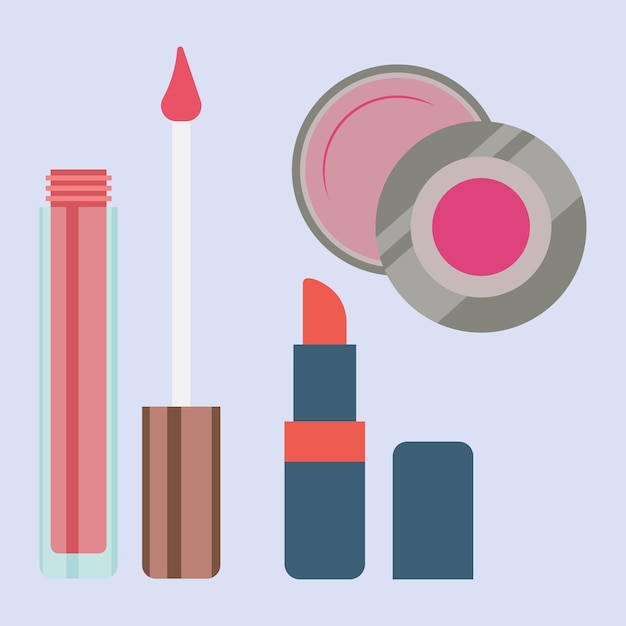Conjunto de objetos para ilustração vetorial de produtos de batom de maquiagem em estilo simples