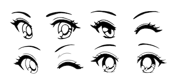 Conjunto Anime Estilo Olhos Cores Diferentes Isolado Branco imagem vetorial  de neizu03.gmail.com© 270457134