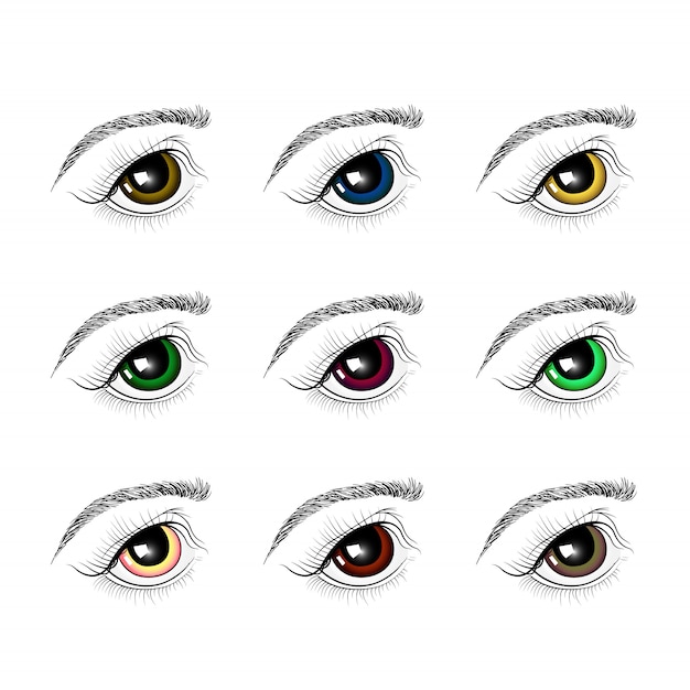 Vetor conjunto de olhos de cores diferentes