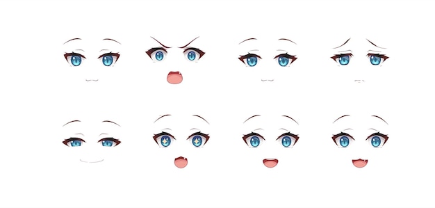 Conjunto de olhos de expressões de anime manga gata gata