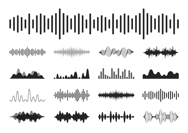 Vetor conjunto de ondas sonoras equalizador de som moderno ícones de ondas de rádio