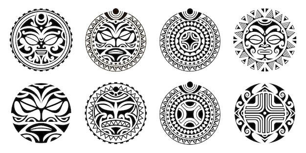 Conjunto de ornamento de tatuagem maori redondo estilo tribal étnico maia africano asteca