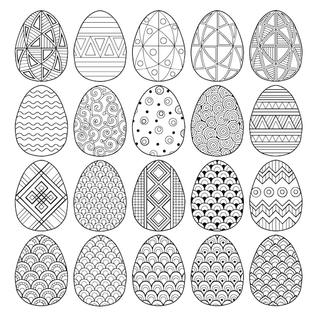Conjunto de ovos de páscoa preto e branco