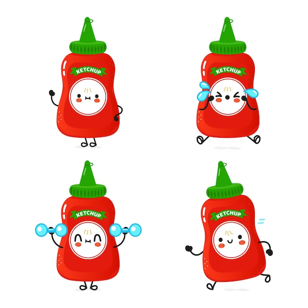 Conjunto de pacotes de personagens de ketchup felizes fofos e engraçados