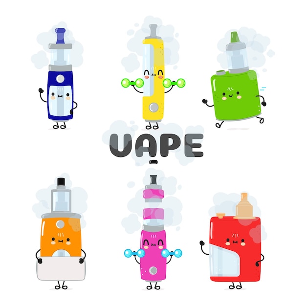 Conjunto de pacotes de personagens vape felizes fofos e engraçados