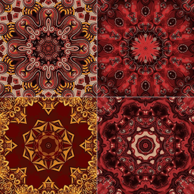 Conjunto de padrão floral indiano com mandala vector belo modelo de cor de fundo para tapete têxtil