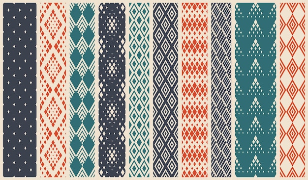 Conjunto de padrão geométrico vetorial sem costura de losangos, fundo de papel de parede preto e branco simples de losango, coleção de imagens de design de azulejos regulares.