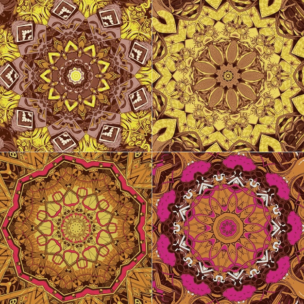 Vetor conjunto de padrão perfeito com ornamento de mandala étnica