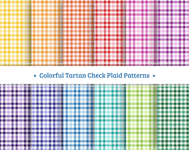 Vetor conjunto de padrão sem emenda de xadrez tartan colorido