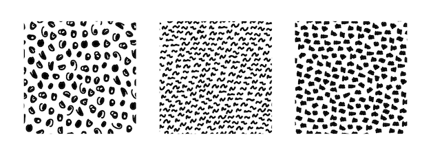 Conjunto de padrões abstratos sem costura com texturas fundos simples preto e branco com rabiscos