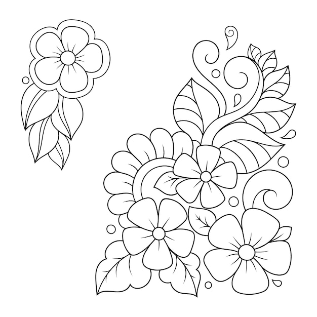 Vetor conjunto de padrões de flores mehndi para desenho de henna e decoração de tatuagem em estilo étnico oriental indiano doodle ornamento esboço mão desenho ilustração vetorial