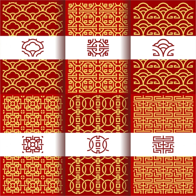 Vetor conjunto de padrões de ornamento tradicional chinês vetor oriental