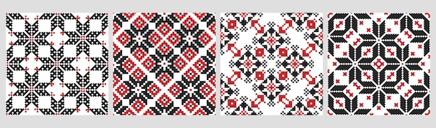 Conjunto de padrões étnicos sem costura padrões geométricos abstratos de duas cores motivos étnicos imprimir têxteis