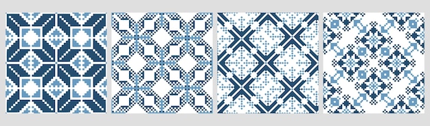 Conjunto de padrões étnicos sem costura padrões geométricos abstratos de duas cores motivos étnicos imprimir têxteis
