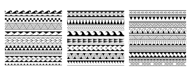 Conjunto de padrões étnicos vetoriais sem costura no estilo de tatuagem maori