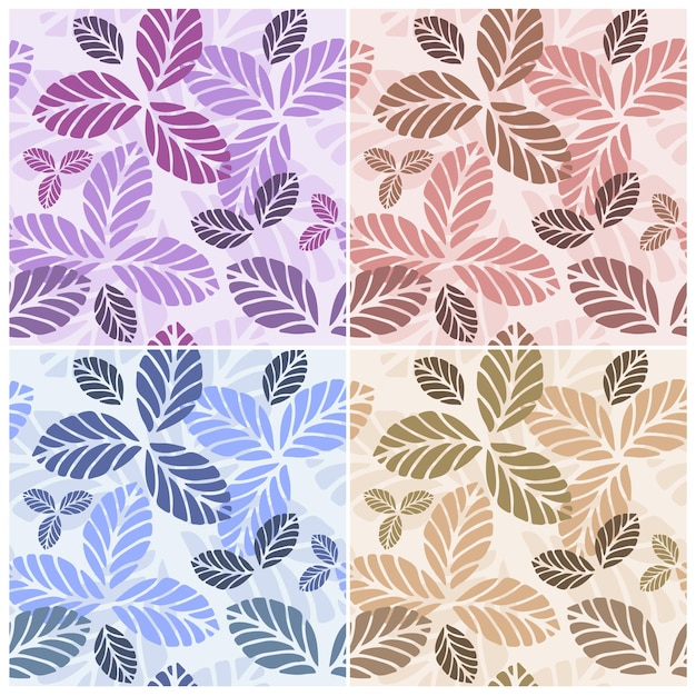 Conjunto de padrões florais sem costura com folhas padrões vetoriais para impressão de tecido