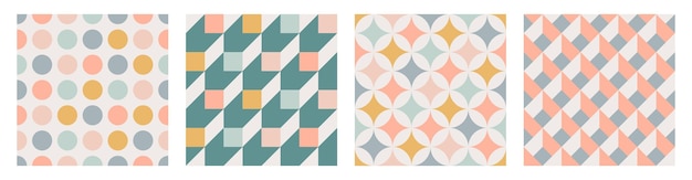 Conjunto de padrões geométricos retrô sem costura com círculos, quadrados, triângulos e estrelas em cores naturais