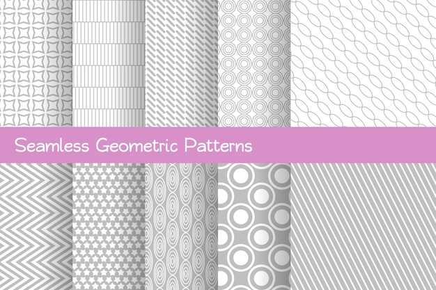 Conjunto de padrões geométricos sem costura listrados em cinza claro