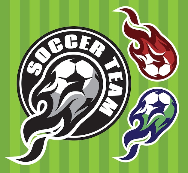 Vetor conjunto de padrões multicoloridos para esportes coletivos com bola voadora de futebol