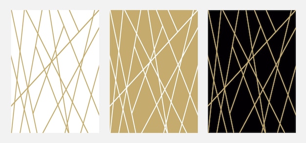 Conjunto de padrões sem costura de natal com linhas douradas abstratas em um fundo escuro e claro