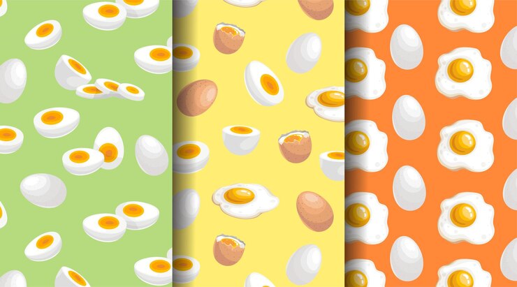 Conjunto de padrões sem costura de ovos Ilustração vetorial de símbolos de café da manhã