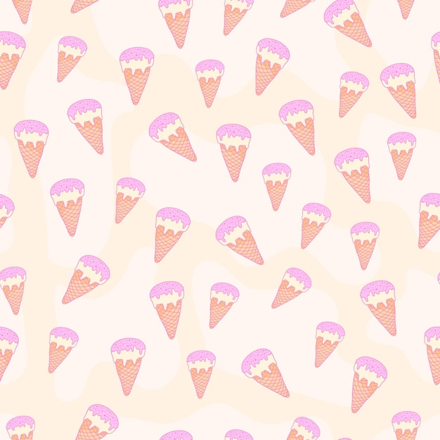 Conjunto de padrões sem costura desenhos animados desenhados à mão sorvete doce delicado rosa pastel bege lilás cores padrões femininos para impressão de embalagens embrulho banners tecidos têxteis