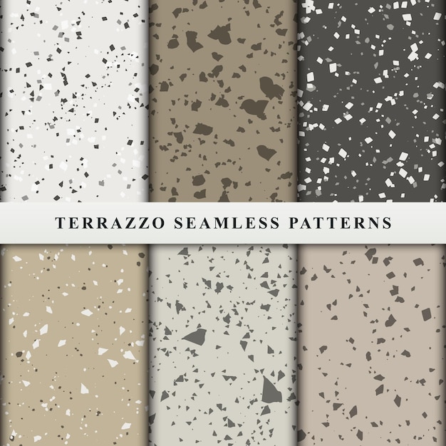 Conjunto de padrões sem emenda de terrazzo. vetor premium