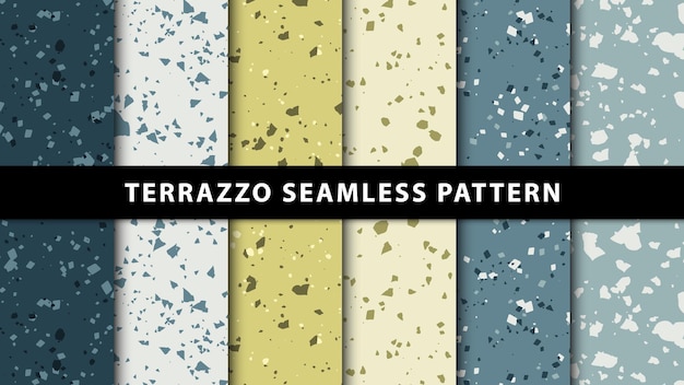 Conjunto de padrões sem emenda de terrazzo. vetor premium