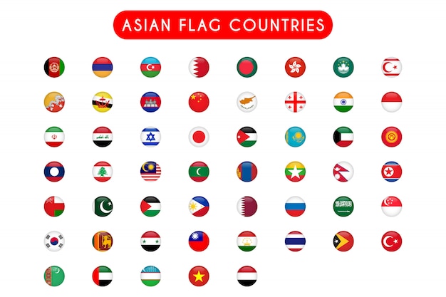 Vetor conjunto de países da bandeira asiática redondo