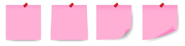 Conjunto de palitos rosa realistas coleção de notas isoladas com sombras coleção de notas com sombra ilustração em vetor isolada em fundo transparente