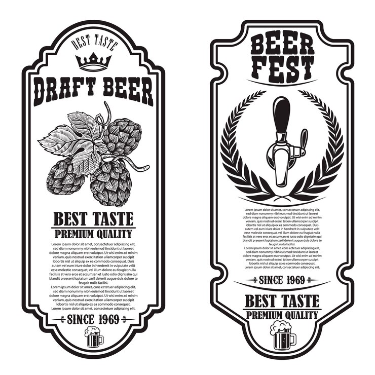 Vetor conjunto de panfletos de cerveja com ilustrações de lúpulo. elemento de design para pôster, banner, sinal, emblema. ilustração vetorial