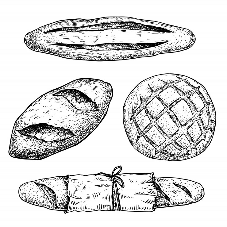 Conjunto de pão fresco. Baguete francesa, pão de forma, pão com pacote de papel.