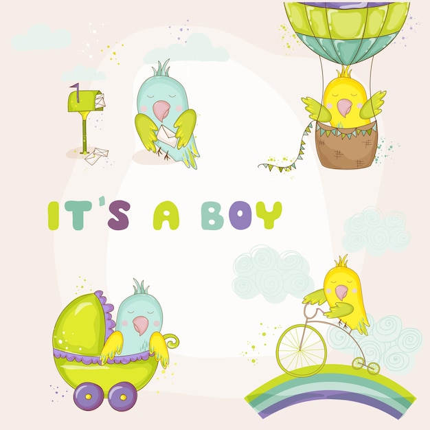 Conjunto de papagaio fofo recém-nascido para chá de bebê ou cartões de chegada de bebê em