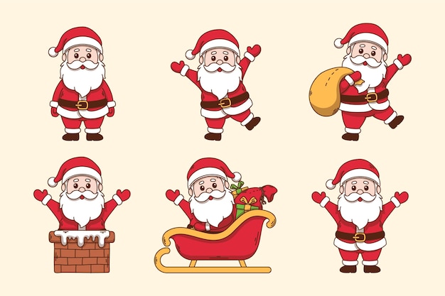 Conjunto de Papai Noel com várias poses