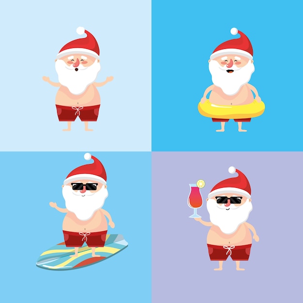 Conjunto de papai noel nas férias de férias de verão