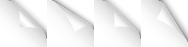 Vetor conjunto de papel branco enrolado em canto de página enrolado com sombra folha em branco de papel elemento de design para