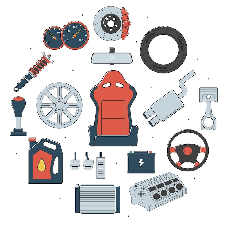 Vetor conjunto de peças de automóveis