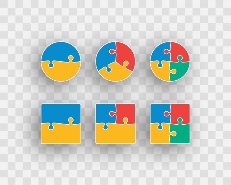 Vetor conjunto de peças de quebra-cabeça grades de quebra-cabeça fundo moderno com formas separadas texturas de mosaico de coleção