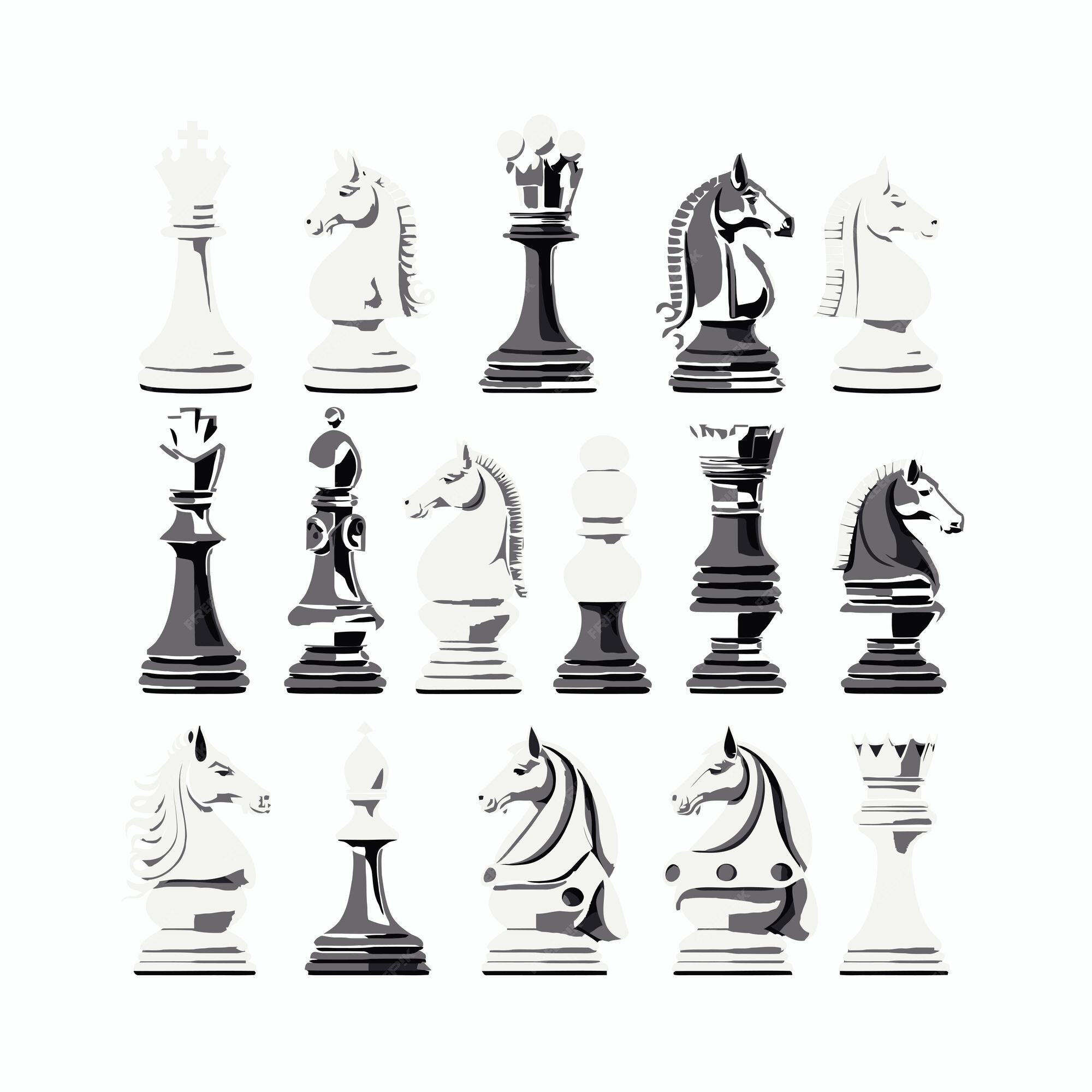 peças de xadrez em estilo de desenho em um fundo preto isolado. fundo da  web do clube de xadrez. ilustração vetorial desenhada à mão. 10639654 Vetor  no Vecteezy