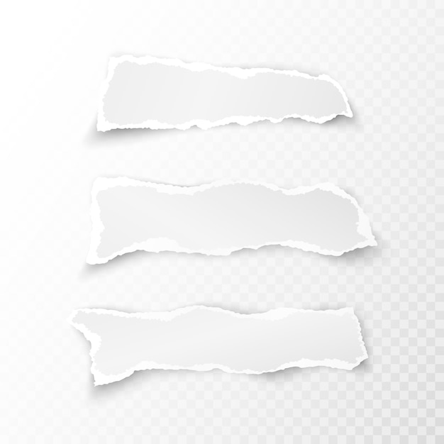 Vetor conjunto de pedaços de papel branco rasgado em fundo transparente. ilustração